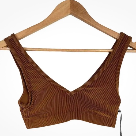 WeWoreWhat V-Neck Sport Bra Solid Brown Size Small BNWT - Picture 5 of 9